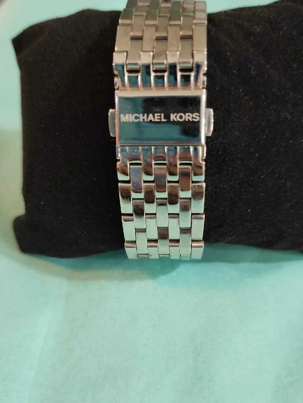 Michael Kors Silver Bracelet Watch with Turquoise Blue Dial and Crystal Bezel